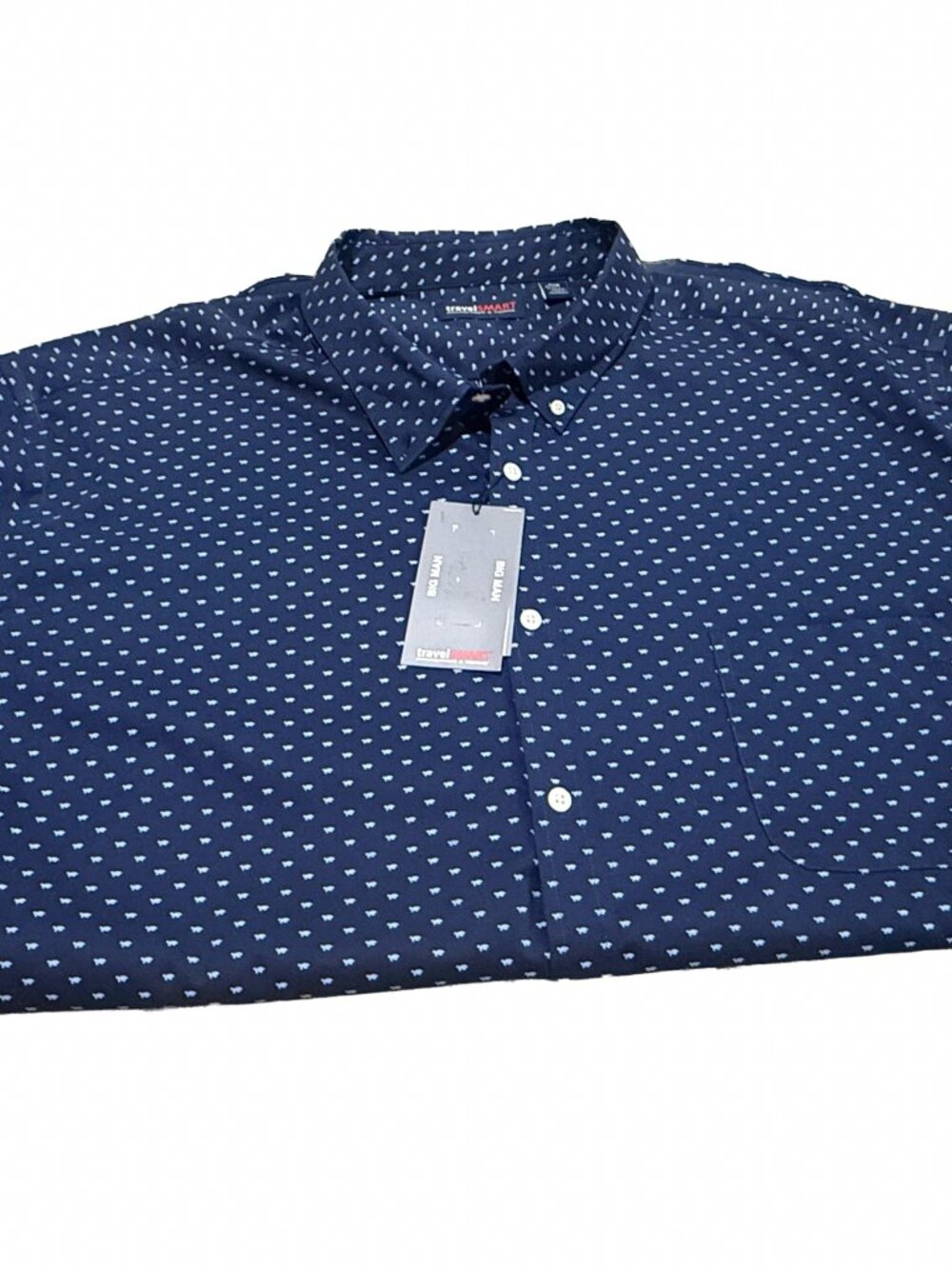 NWT TravelSmart 4XB Men Short Sleeve Button Down Navy Sea Turtle Micro Print